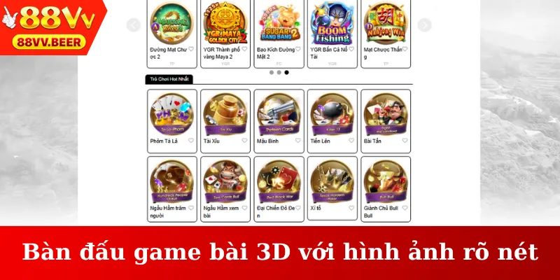 Bàn đấu game bài 3D với hình ảnh rõ nét
